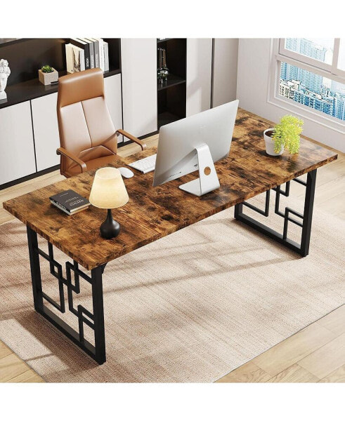 63" Executive Desk, Large Office Desk, Industrial Wooden Computer Desk with Black Metal Legs for Home Office