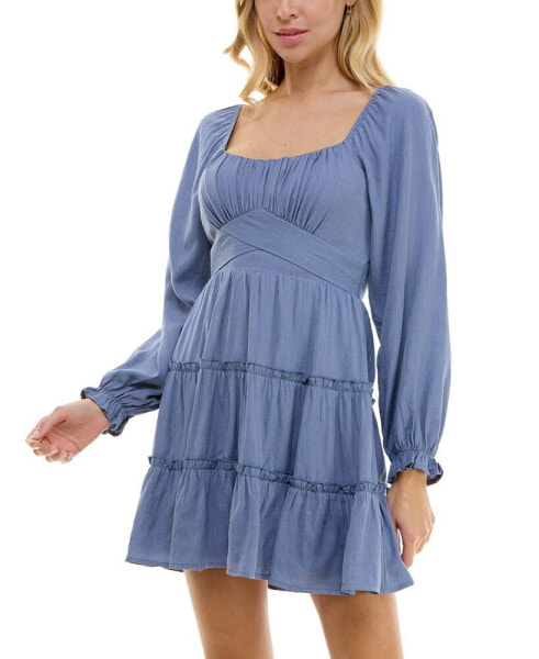 Juniors' Emma Tiered Long-Sleeve Dress