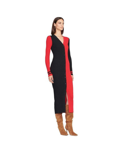 Women's Black, Red Atlanta Falcons Shoko Knit Button-Up Sweater Dress