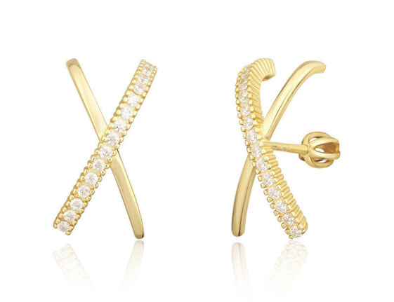 Modern gold-plated earrings with zircons SVLE1787XH2GO00