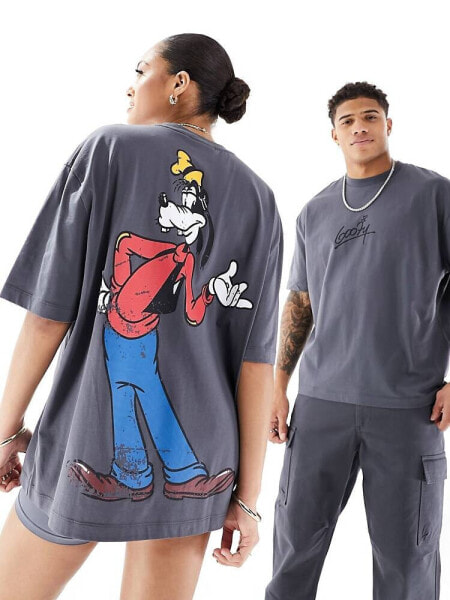 ASOS DESIGN Disney oversized unisex tee in grey with Goofy graphic prints