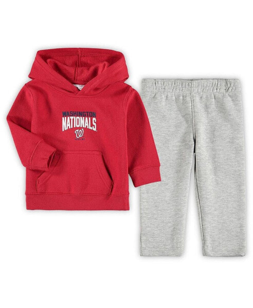 Infant Boys and Girls Red, Heathered Gray Washington Nationals Fan Flare Fleece Hoodie and Pants Set