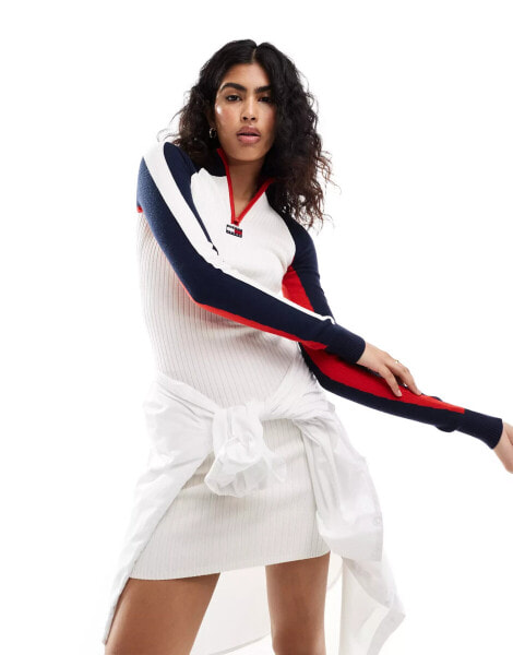 Tommy Jeans rib colour block mini dress in multi - CREAM