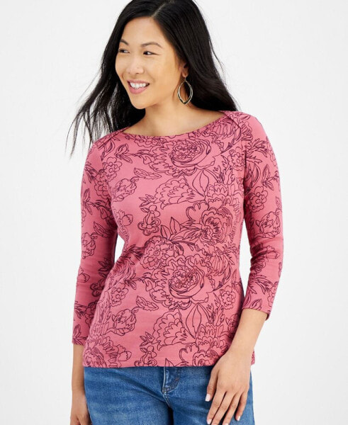 Petite Printed 3/4-Sleeve Knit Top, Created for Macy's