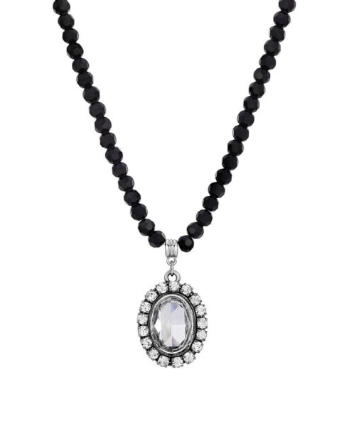 Oval Rimmed Crystal Beaded Necklace