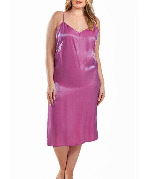 Skyler Plus Size Irredesant Satin Dress with Adjustable Straps