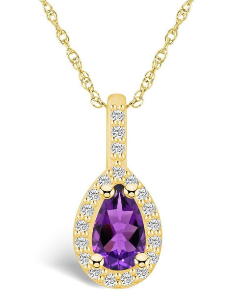 Amethyst (7/8 Ct. T.W.) and Diamond (1/5 Ct. T.W.) Halo Pendant Necklace in 14K Yellow Gold