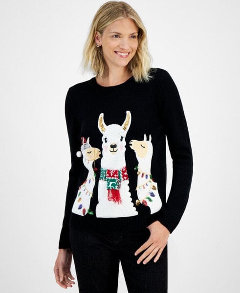 Women's Holiday Lane Llama Crewneck Sweater, Created for Macy's