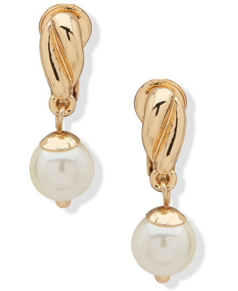 Gold-Tone Imitation Pearl Twisted Drop Clip-On Earrings