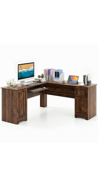 L-Shaped Office Desk with Storage Drawers and Keyboard Tray