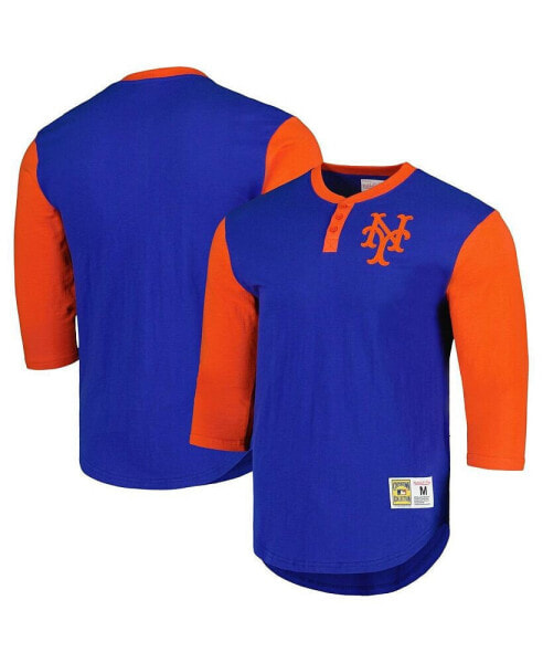 Men's Royal New York Mets Cooperstown Collection Legendary Slub Henley 3/4-Sleeve T-shirt