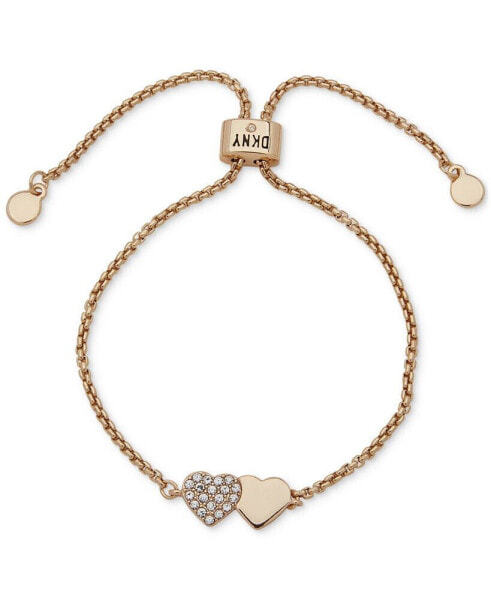 Gold-Tone Pavé Crystal Double Heart Slider Bracelet