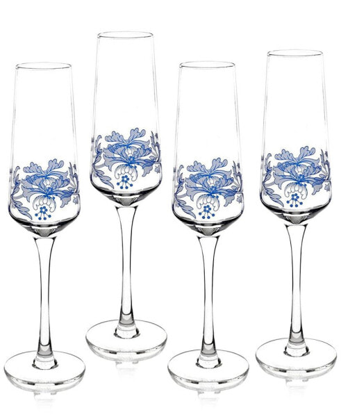 Blue Italian Champagne Flutes, Set of 4