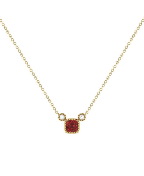 Cushion Garnet Gemstone Round Natural Diamond 14K Yellow Gold Birthstone Necklace