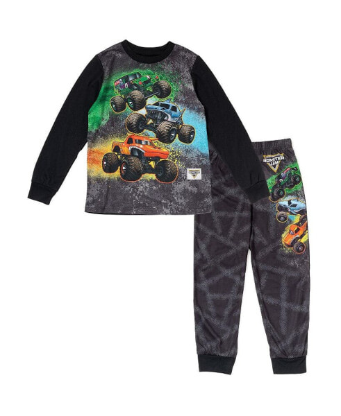 Toddler Boys Pullover Pajama Shirt and Pants Sleep Set to Grave Digger El Toro Loco Megalodon