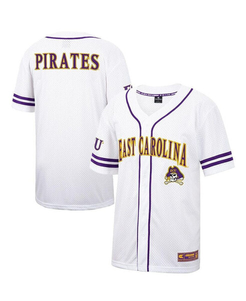 Men's White and Purple ECU Pirates Free Spirited Baseball Jersey