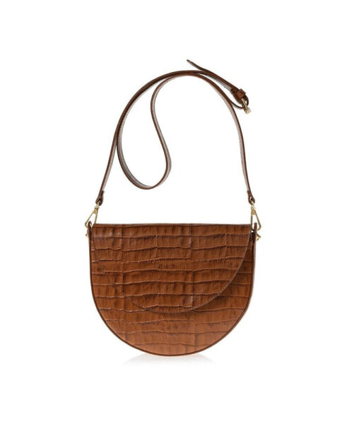 Womens Leather Embossed Croco Forget me not Bag (Saddle)