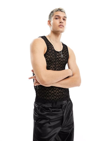 ASOS DESIGN muscle fit vest in mesh with swirl burn out