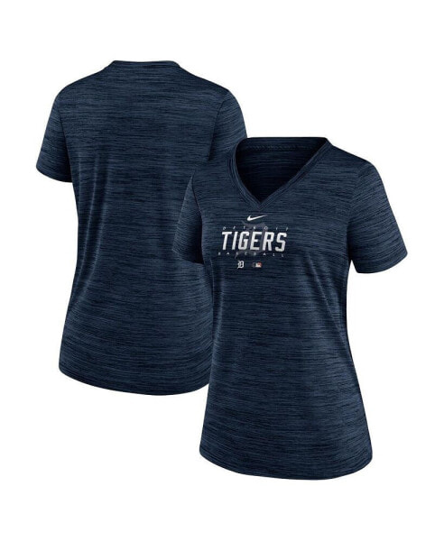 Women's Navy Detroit Tigers Authentic Collection Velocity Practice Performance V-Neck T-shirt