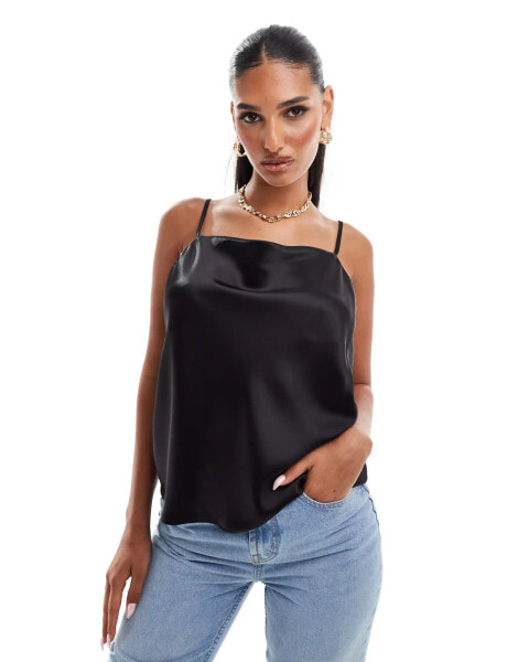 River Island cowl neck satin cami top in black