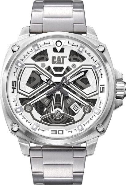 Мужские наручные часы с серебряным браслетом CATERPILLAR CAT 'Tokyo' Men Watch, 44mm case, Black face, Stainless Steel case, Stainless Steel Strap, Black/Silver dial (AJ.141.11.222) (Silver)