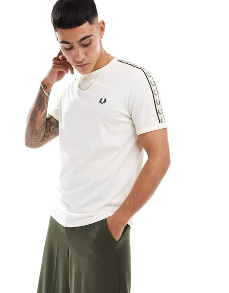 Fred Perry contrast tape ringer t-shirt in off white