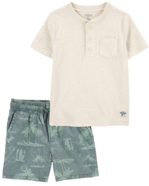 Kid 2-Piece Pocket Henley & Drawstring Canvas Shorts Set 12