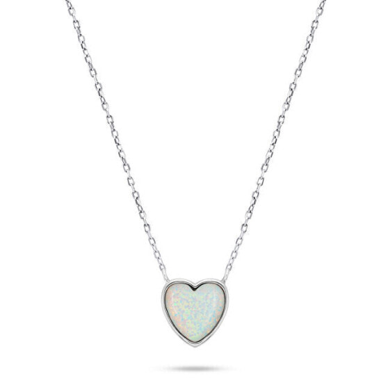 Decent Silver Heart Necklace with Opal NCL74W