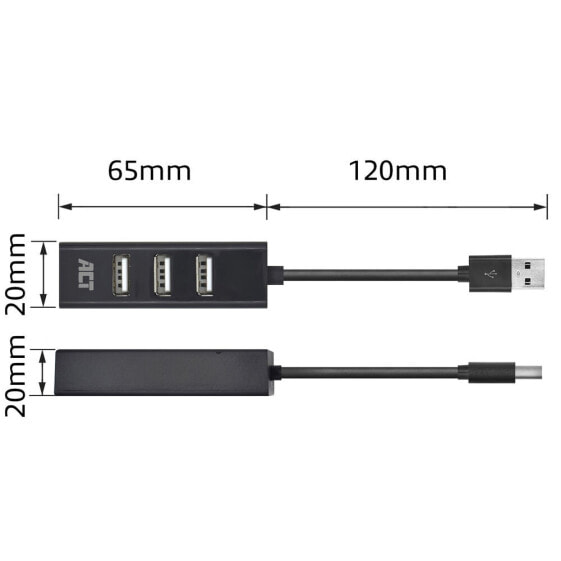 ACT AC6205 - USB 2.0 - USB 2.0 - 480 Mbit/s - Black - 0.12 m - 1 pc(s)