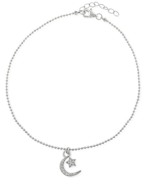 Cubic Zirconia Moon & Star Charm Ankle Bracelet in Sterling Silver, Created for Macy's