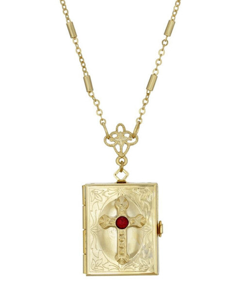 14K Gold Dipped Red Crystal Cross Square 4 Way Locket 30" Necklace