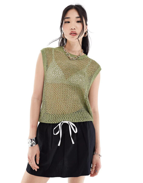 ONLY lurex open knit vest in green