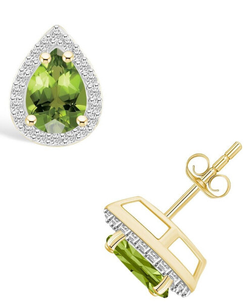 Peridot (1-3/5 ct. t.w.) and Lab Grown Sapphire (1/5 ct. t.w.) Halo Studs in 10K Yellow Gold