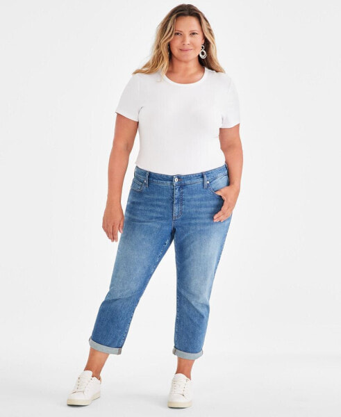 Plus Size Mid-Rise Girlfriend Jeans, Created for Macy's