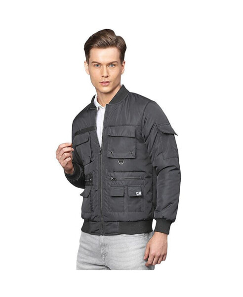Men's Carbon Black Zip-Front Jacket With Flap Pocket
