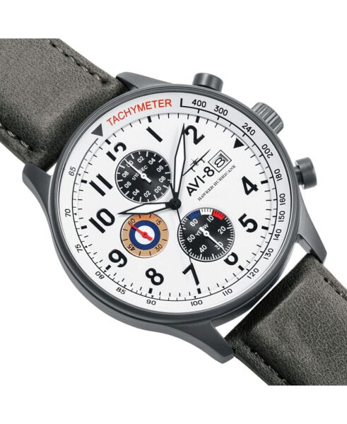 Men's Hawker Hurricane Chronograph Gray Genuine Leather Strap Watch 42mm