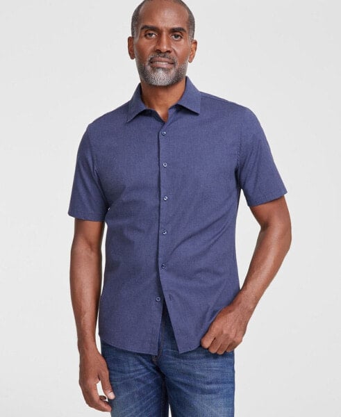 Men's Short Sleeve Button-Front Heathered Shirt