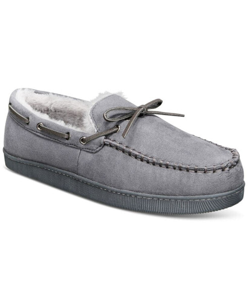 Men's Faux-Suede Moccasin Slippers with Faux-Fur Lining, Created for Macy's
