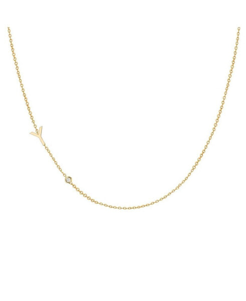 Zoe Lev 14K Gold Asymmetrical Initial and Bezel Necklace