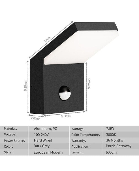 18W Outdoor Wall Sconce with Motion Sensor and 50,000hr Lifespan