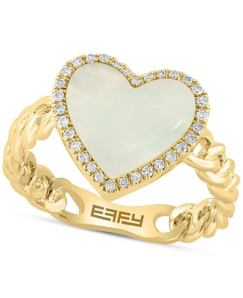 EFFY® Mother of Pearl & Diamond (1/10 ct. t.w.) Heart Halo Ring in 14k Gold-Plated Sterling Silver