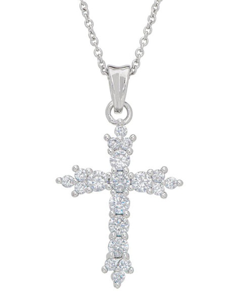 Women's Fine Silver Plated Cubic Zirconia Cross Pendant Necklace