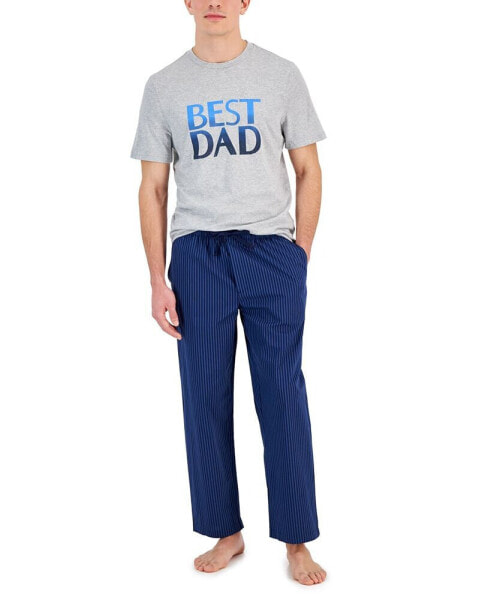 Пижама Club Room для мужчин "Лучший папа" с футболкой и полосатыми брюками, набор, созданный для Macy's
