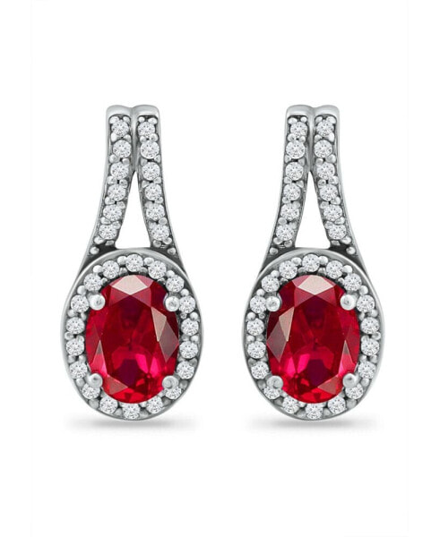 Created Ruby and Cubic Zirconia Halo Earrings