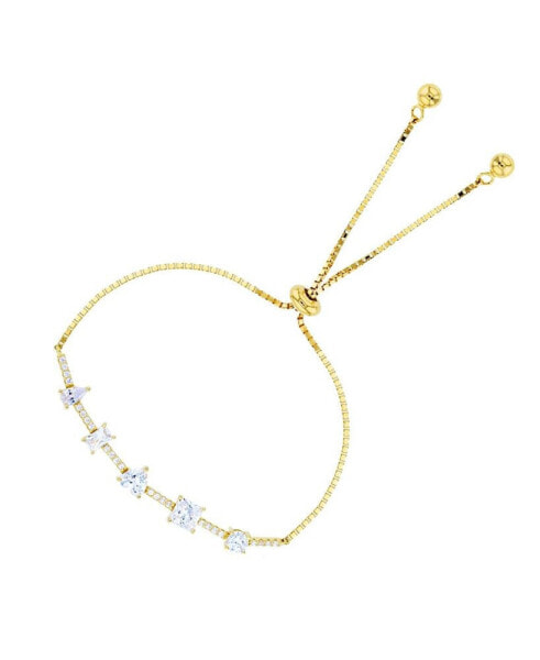 Cubic Zirconia Multi Cut Adjustable Bolo Bracelet in Sterling Silver (Also in 14k Gold Over Silver)