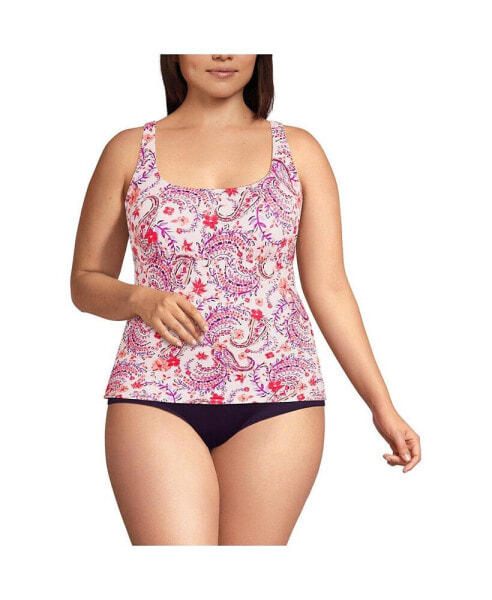 Plus Size Chlorine Resistant Square Neck Underwire Tankini Swimsuit Top