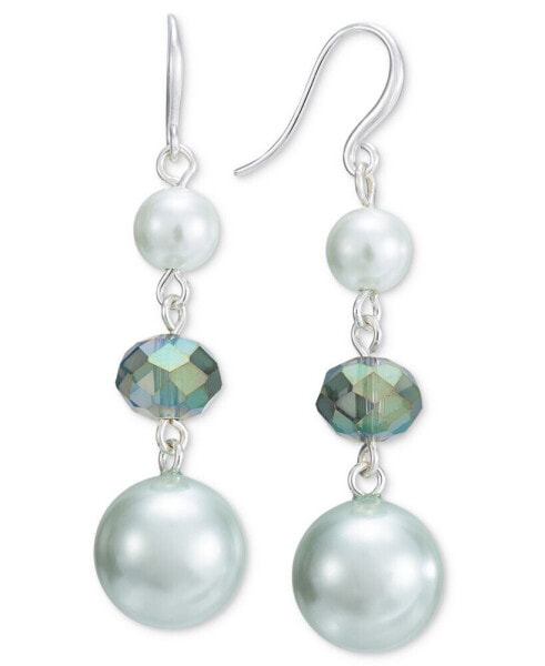 Silver-Tone Color Bead & Imitation Pearl Triple Drop Earrings, Created for Macy's