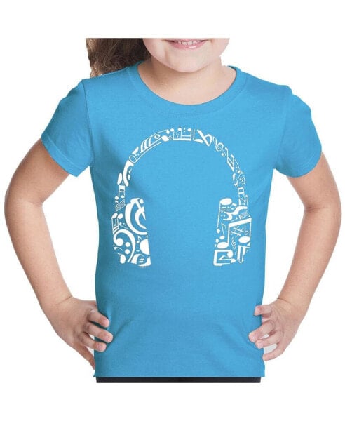 Big Girl's Word Art T-shirt - Music Note Headphones