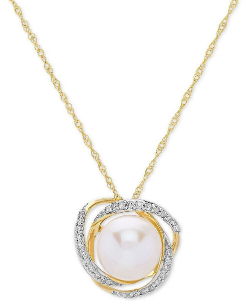 Honora cultured Freshwater Pearl (8mm) & Diamond (1/8 ct. t.w.) 18" Pendant Necklace in 14k Yellow Gold or White Gold