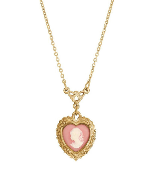 Resin Pink Cameo Heart Necklace